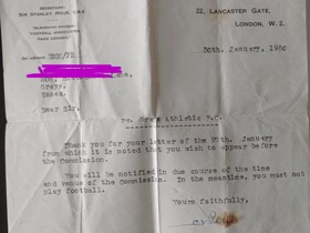 一球迷晒祖父1950年被禁赛文书：业余球员比赛拿报酬被禁赛两年