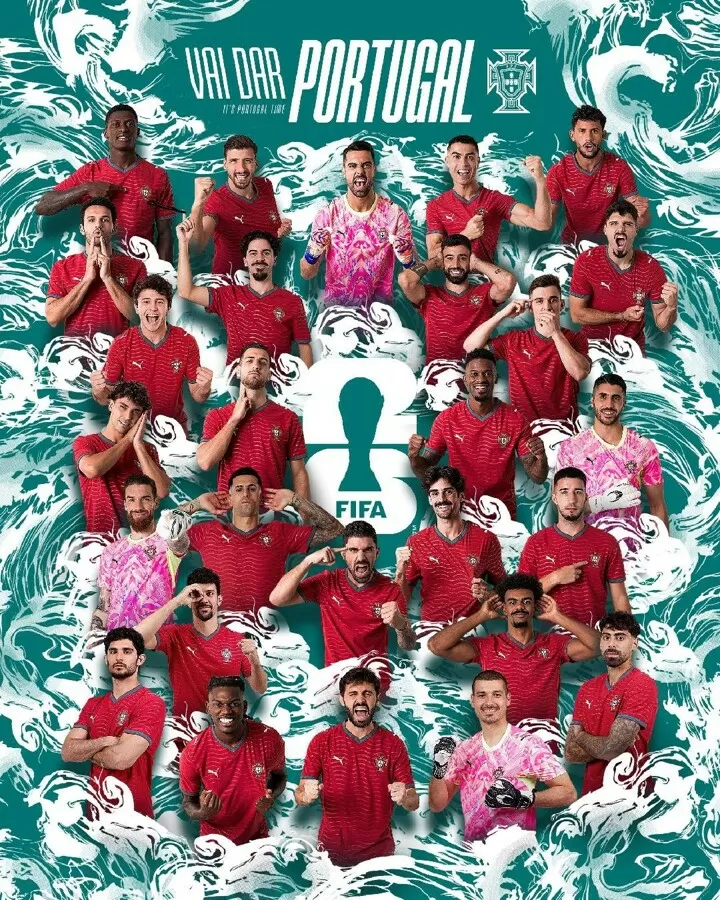 Cristiano Ronaldo akiwa na wachezaji wa Portugal kuelekea Kombe la Dunia 2026