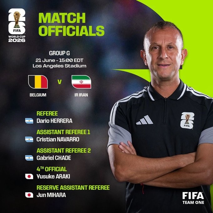 Dario Herrera to referee Belgium vs. Iran
