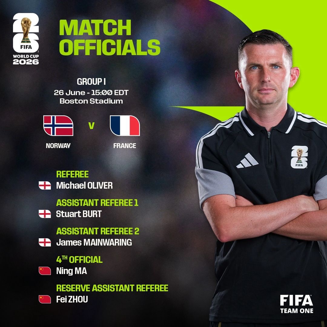 Oficial: Ma Ning será el cuarto árbitro en el Francia vs Noruega con Oliver; Zhou Fei, asistente de reserva