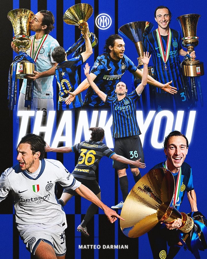 Inter announces departure of 36-year-old Darmian as contract expires after 6 years and 9 trophies