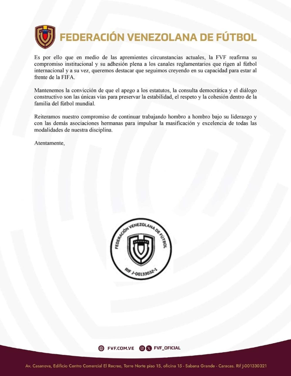 ベネズエラサッカー連盟、FFEはサッカー統治に�悪影響を及ぼすと主張、インファンティーノ会長のリーダーシップを支持