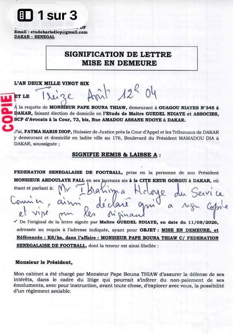 Exentrenador de Senegal, Thiaw, reclama 646.000 euros a la federación por salarios impagados