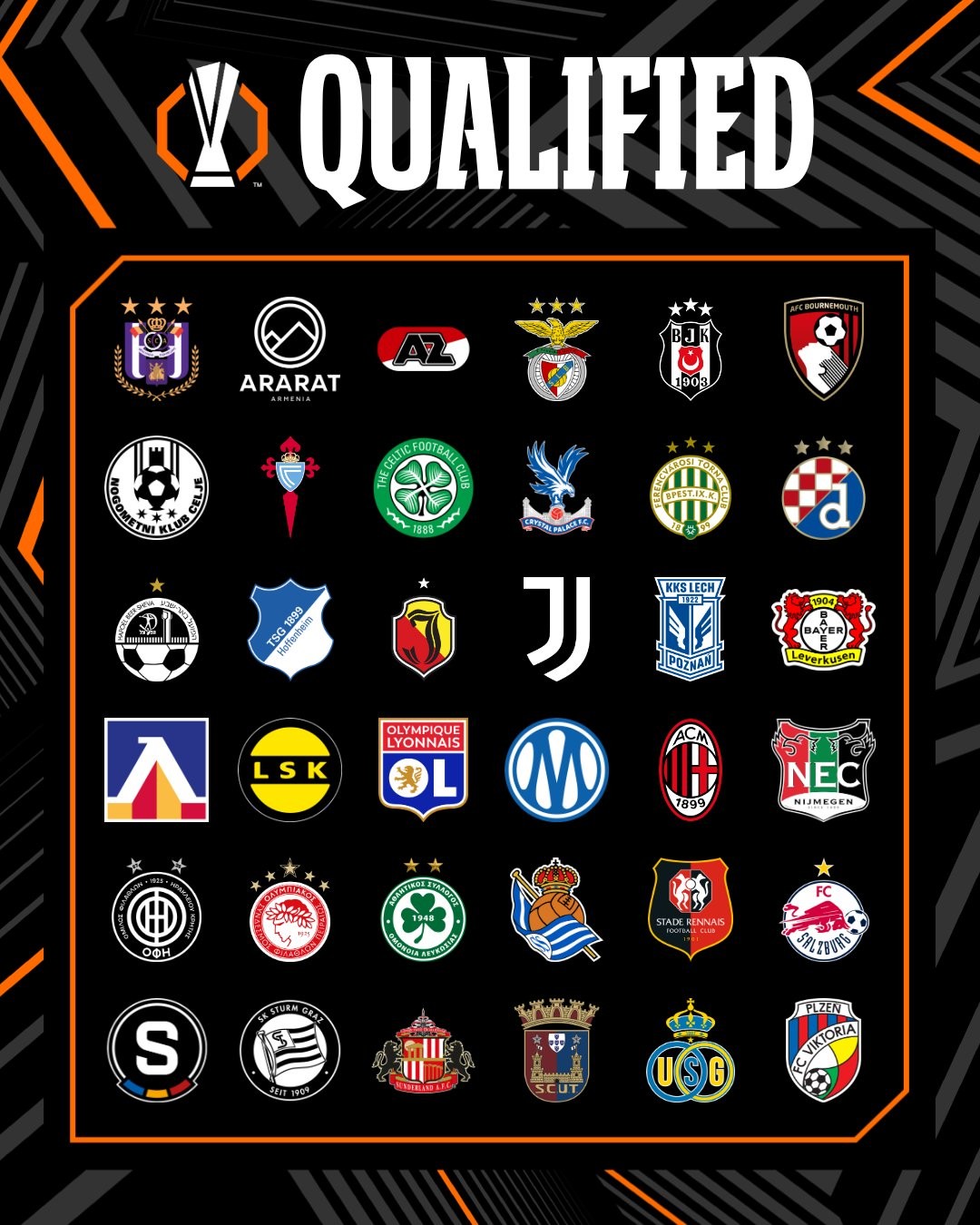 Haverá um novo campeão? Apenas 3 dos 36 participantes da Liga Europa já venceram: Juventus, Bayer Leverkusen e Anderlecht