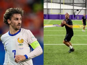 格列兹曼秀橄榄球长传引球迷调侃：或许该去试试NFL？