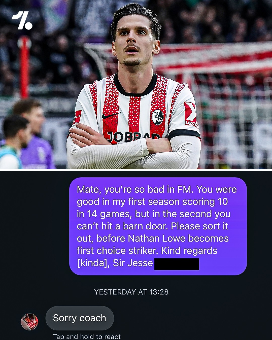 Un joueur envoie un message à Matanović pour se plaindre de ses performances dans FM, le footballeur répond : « Désolé, coach »