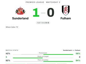 Sunderland 1-0 Fulham