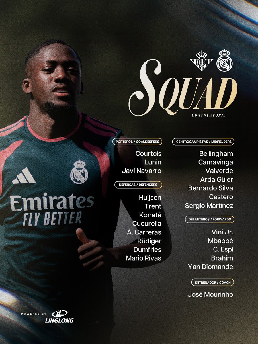 Convocatoria del Real Madrid ante el Betis: Mbappé, Bellingham y Vinicius lideran la lista con el debut del joven Sergio Martínez