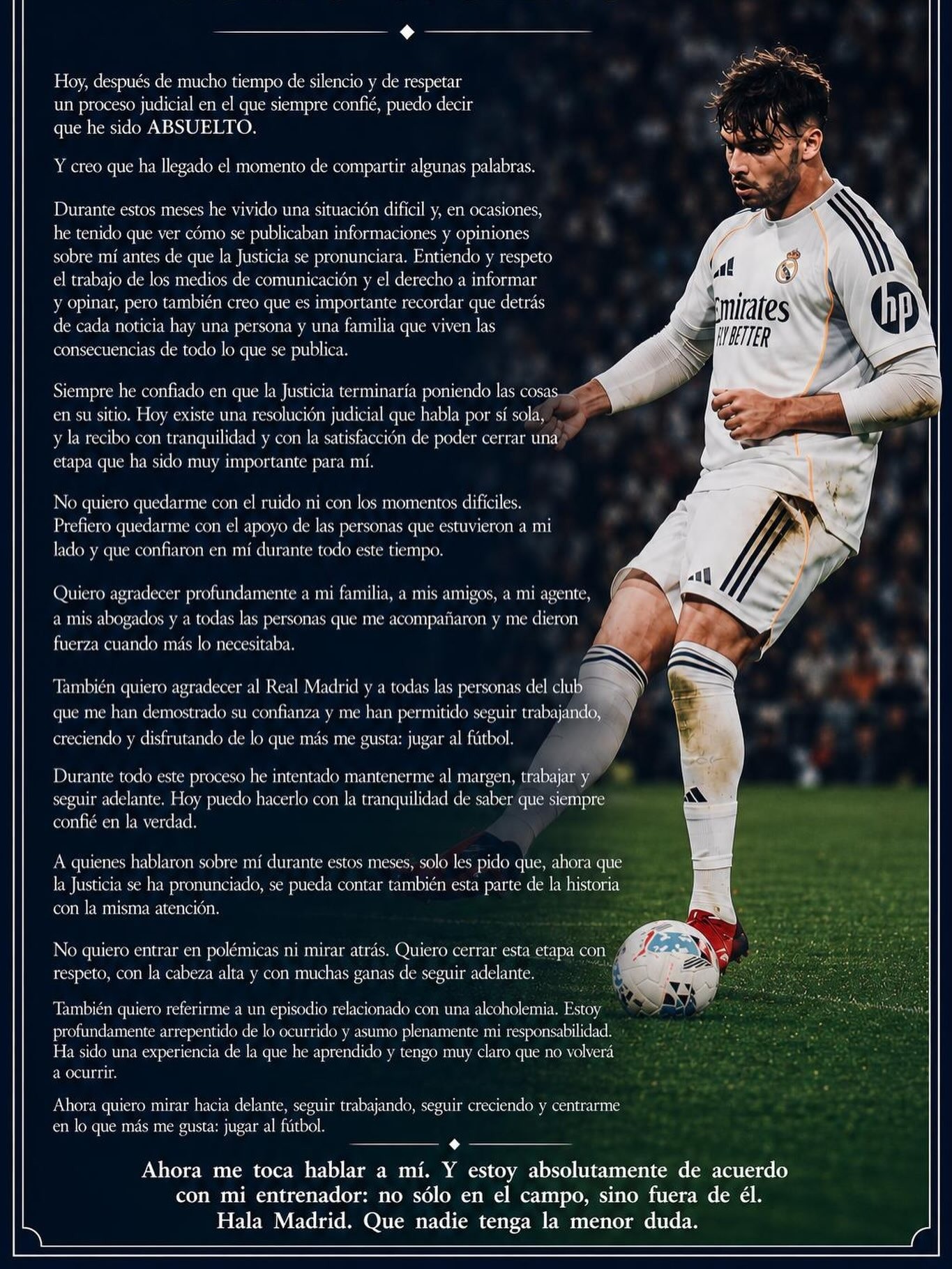 Asensio : J'ai toujours cru en la justice, j'espère clore cette étape avec respect