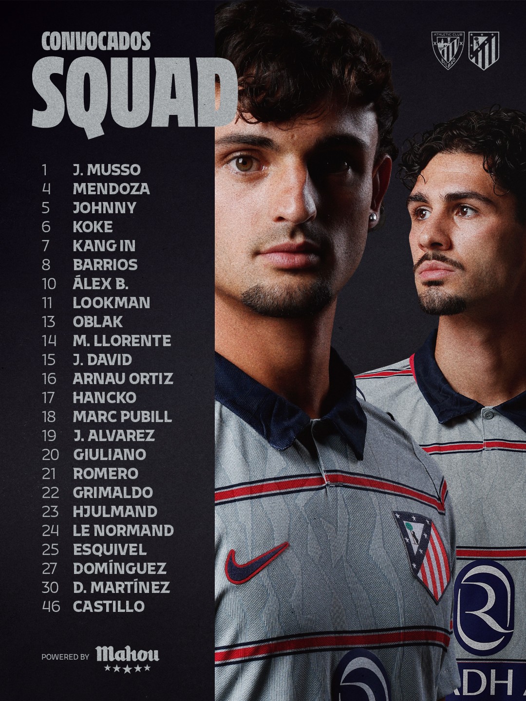 Atlético Madrid gibt Kader für Athletic Bilbao bekannt: Álvarez dabei, Jonathan David vor Debüt