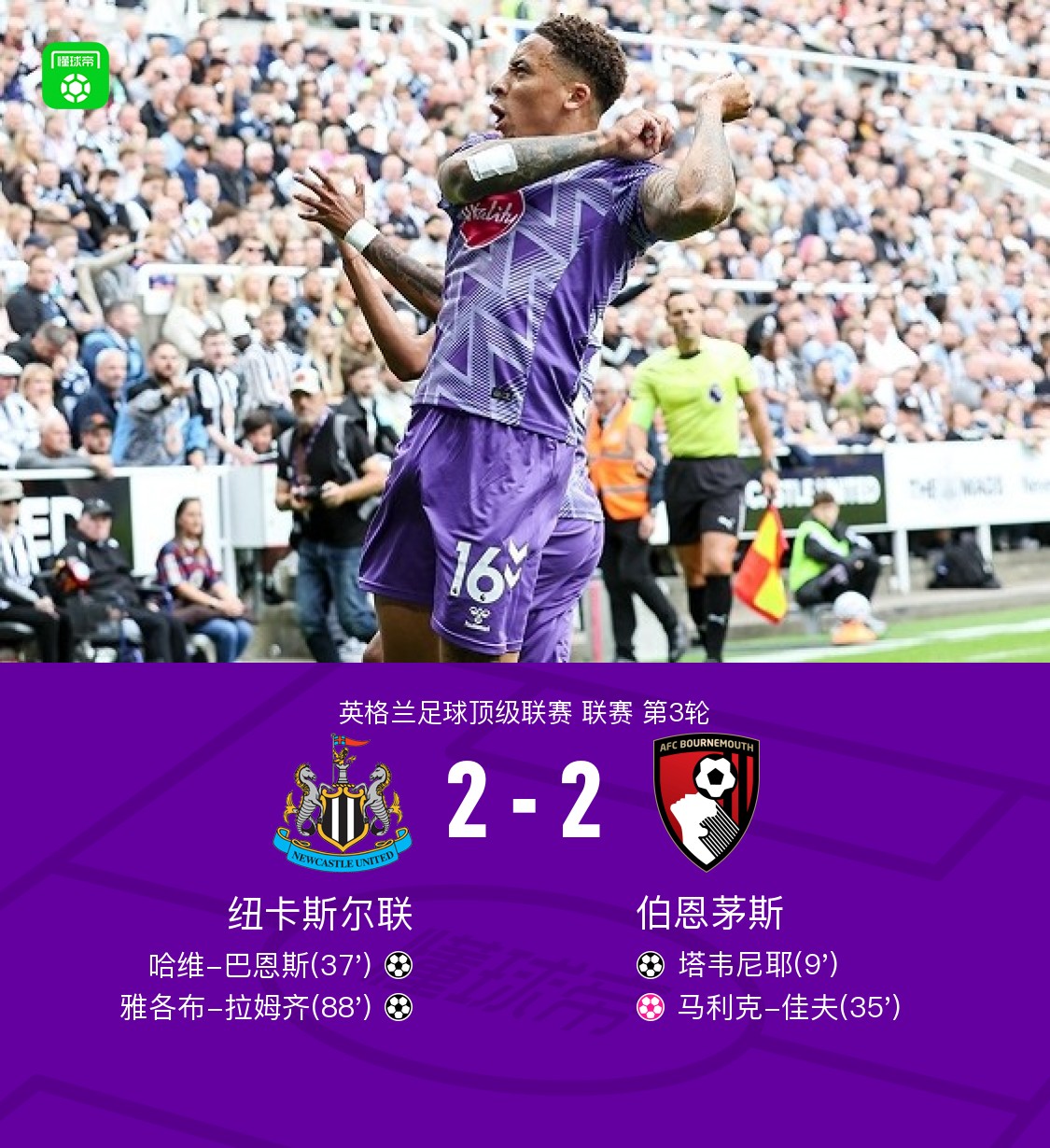 Newcastle United 2-2 Bournemouth: Tavernier segna, capolavoro di Barnes, autogol di Kluivert