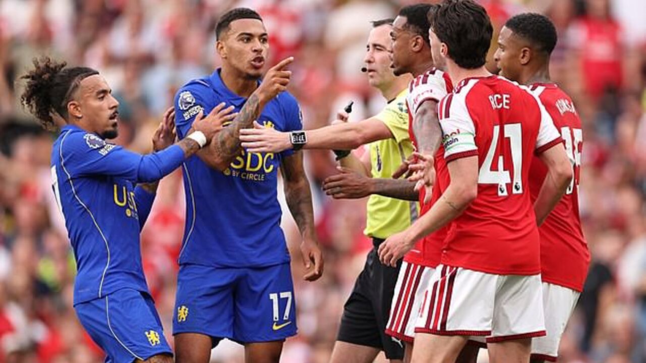 England team-mates Rogers and Rice clash in FURIOUS row during Arsenal's win over Chelsea