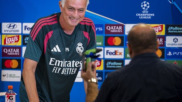 Bizarre moment Jose Mourinho is handed a SPRINKLER by a journalist in a press conference