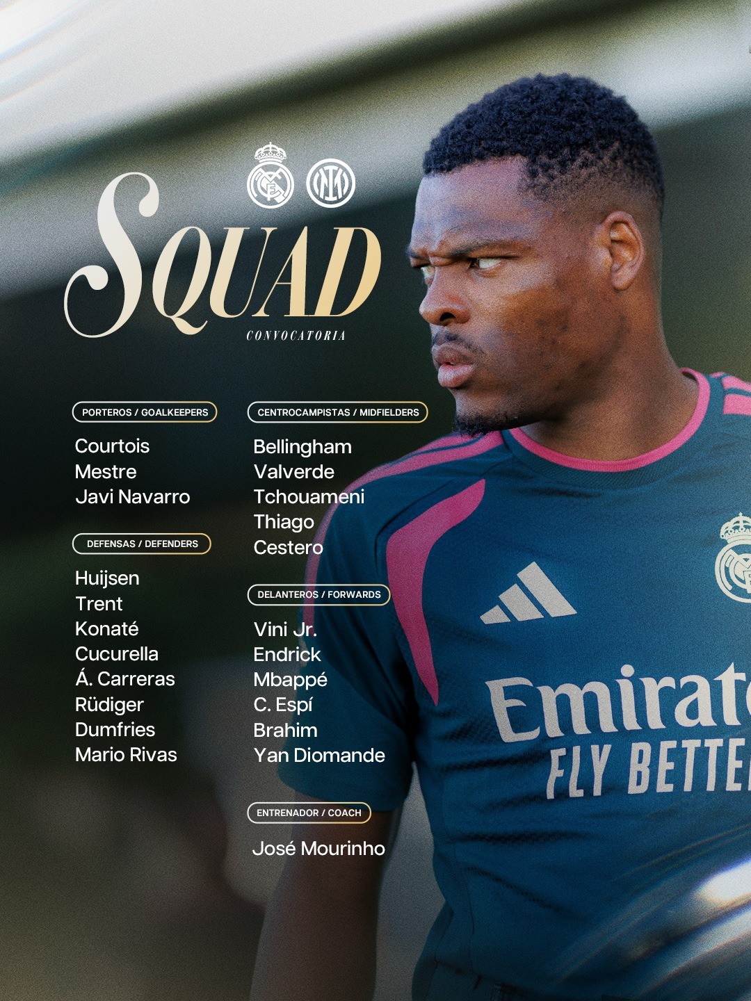 Convocados do Real Madrid contra a Inter: Tchouaméni e Endrick de volta, B. Silva e Güler suspensos