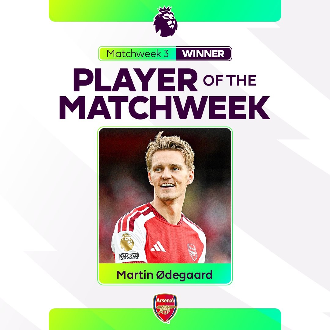 Ödegaard gewinnt Spieler der Woche des 3. Spieltags der Premier League