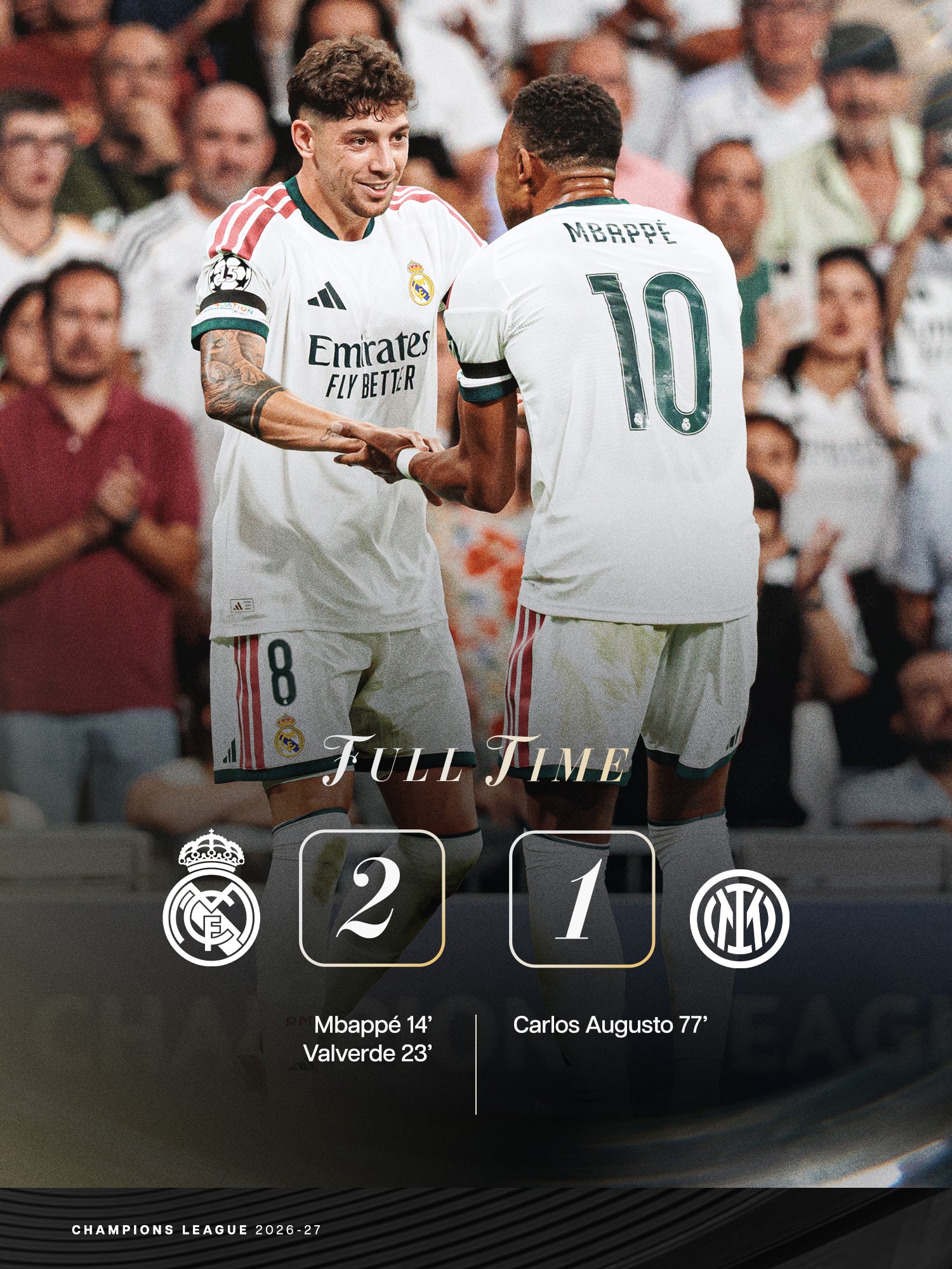 ปราการเหล็ก! เรอัล มาดริดชนะอินเตอร์ มิลานในบ้านติดต่อกัน 8 นัด