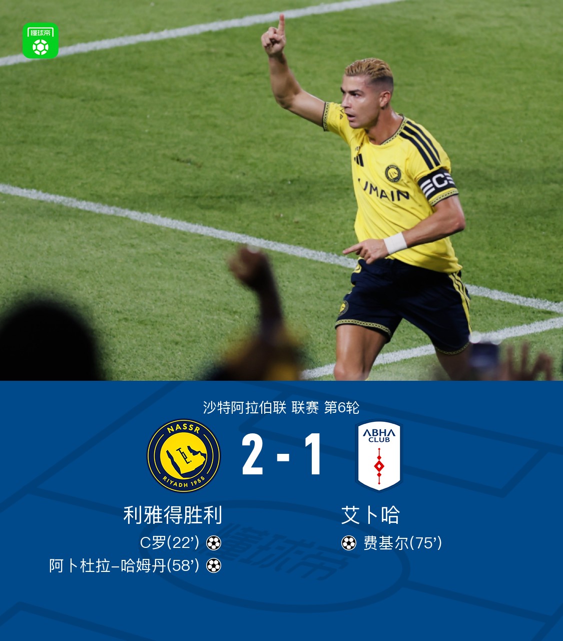 アル・ナスルがアブハに2-1で勝利、クリスティアーノ・ロナウドが先制点、アブドゥラー・アル・ハムダンが追加点