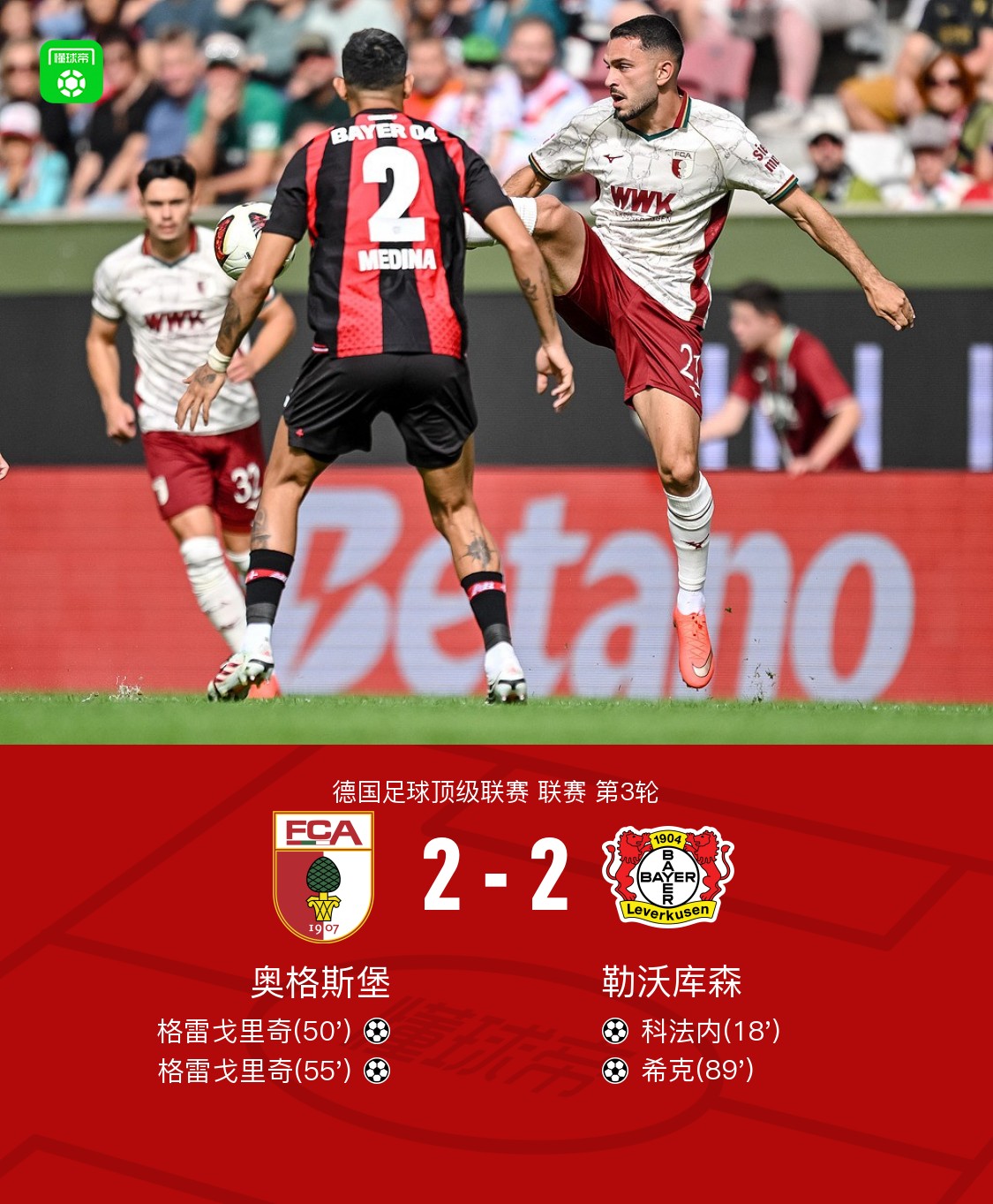 Augsbourg 2-2 Leverkusen, doublé de Gregoritsch et but de Kofane