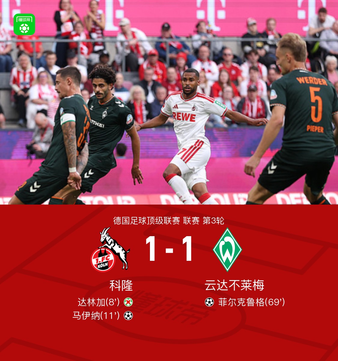 Colónia 1-1 Bremen: Maina e Füllkrug marcam, Dallinga falha penálti