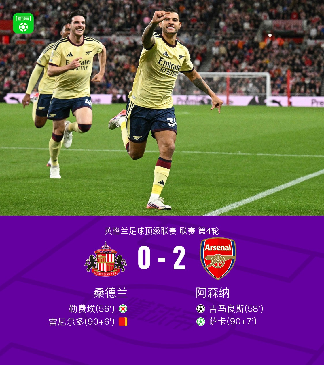 Arsenal bat Sunderland 2-0 avec un but magnifique de Guimarães, un penalty de Saka et un arrêt de Raya