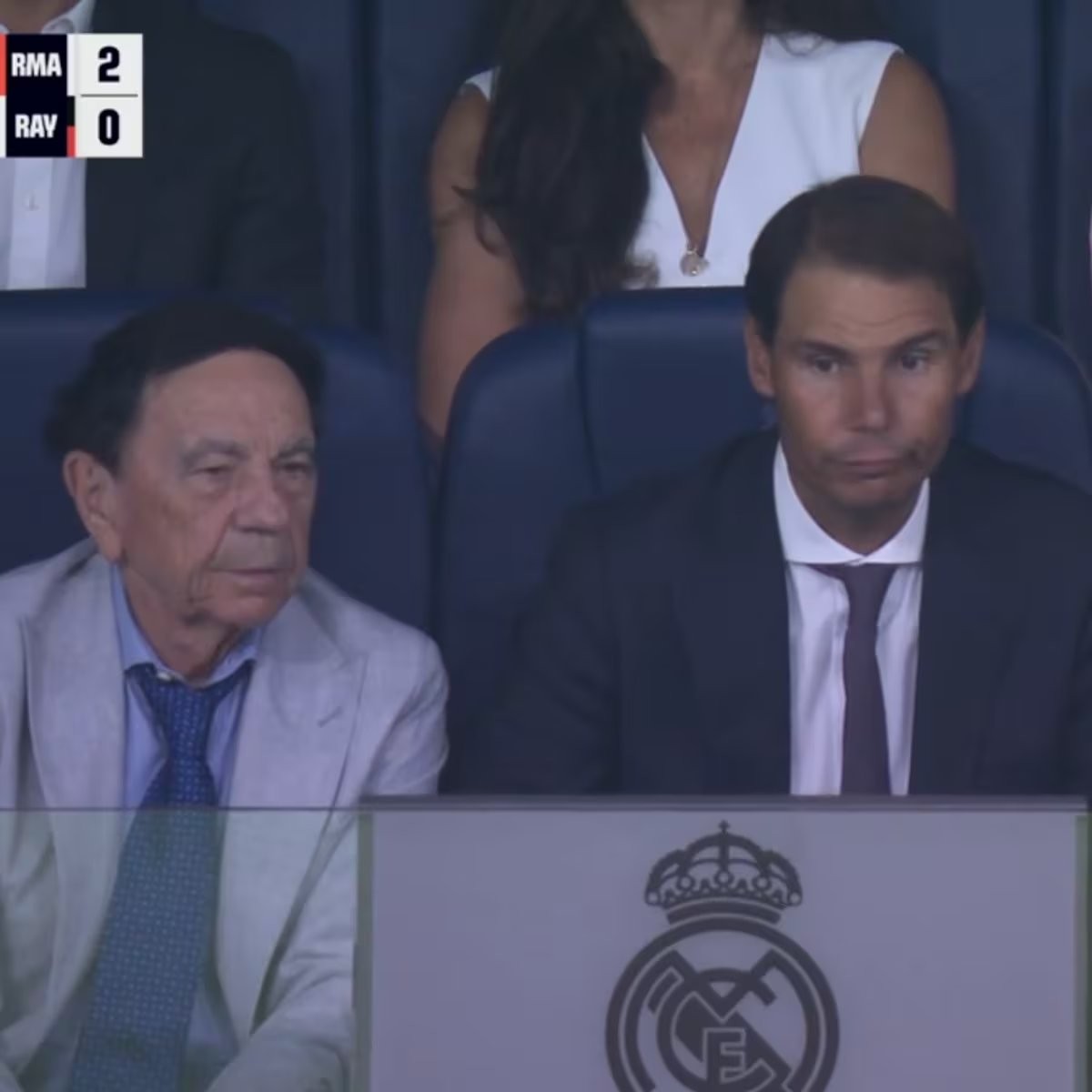La cara de viral de Nadal cuando se da cuenta que está en las pantallas del Bernabéu