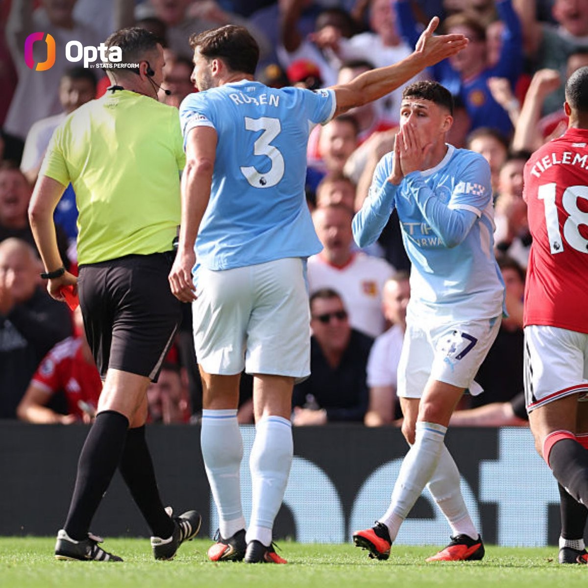 Foden se torna o segundo jogador do Manchester City a ser expulso no Derby de Manchester da Premier League