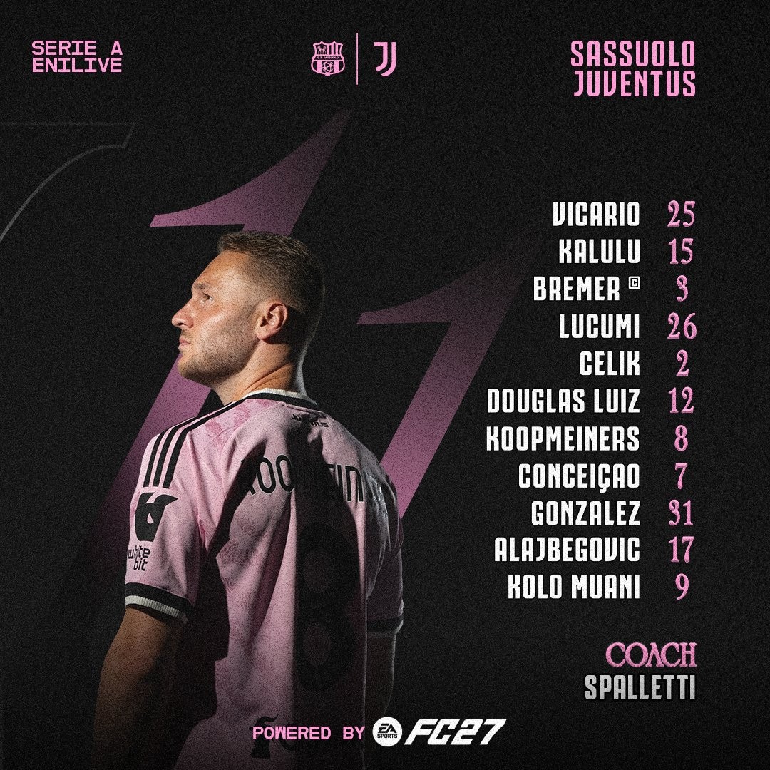 Untuk Pertama Kalinya dalam Sejarah Serie A, Starting XI Juventus Lawan Sassuolo Tanpa Pemain Non-Kiper Italia