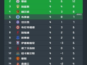 英超积分榜：阿森纳、曼城领跑，利兹联、赫尔城位居前四
