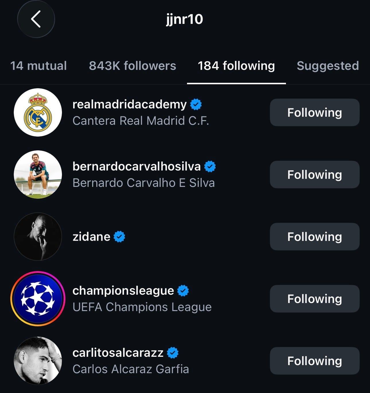 JJ Gabriel has followed Real Madrid and almost all Real Madrid players on IG