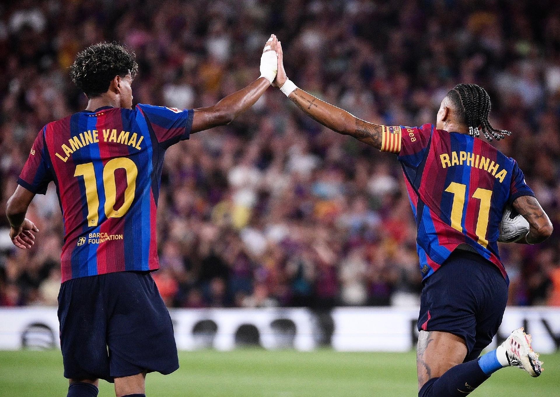 Barça vence todos os 7 jogos com 33 gols, Raphinha e Yamal marcam 19