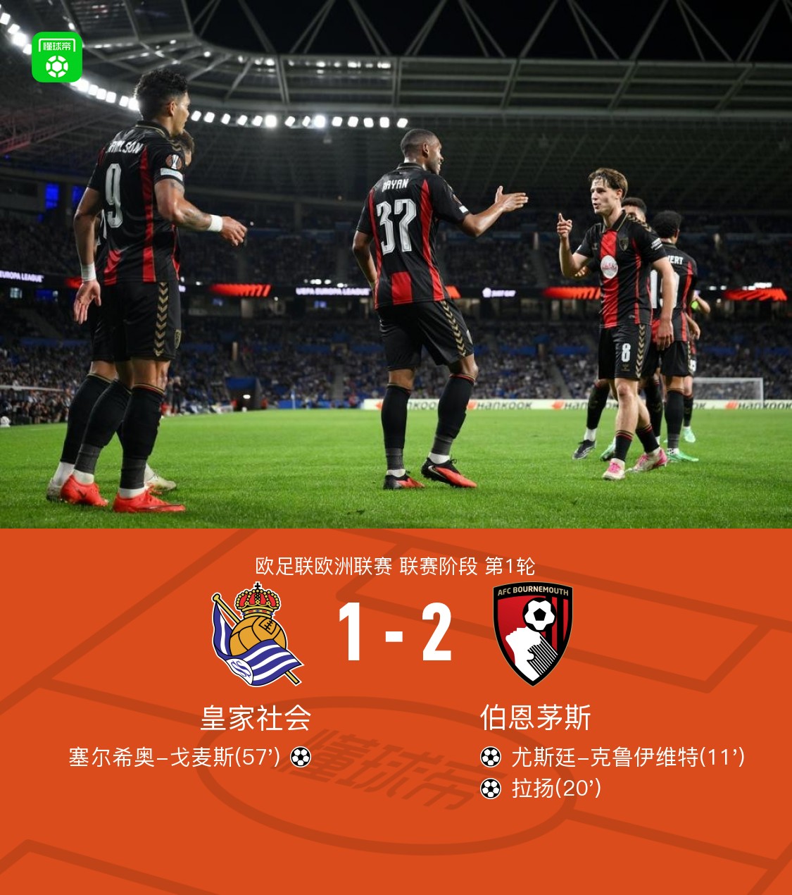 Real Sociedad 1-2 Bournemouth, gol de Sergio Gómez, gol decisivo de Rayan