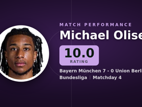 Olise dinilai 10.0: 3 gol 1 assist di Bayern München 7-0 Union Berlin