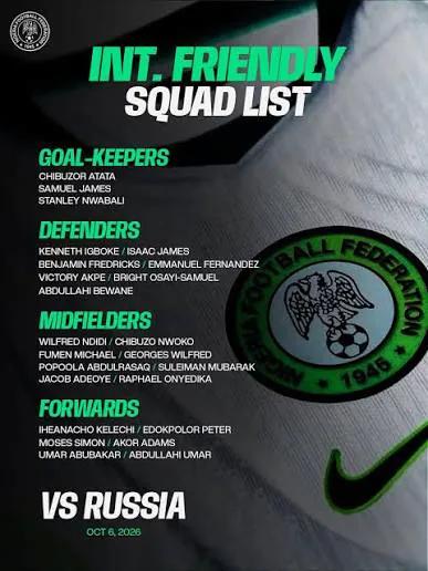 Nigerias Kader: Ndidi führt an, Iheanacho und Akor Adams dabei