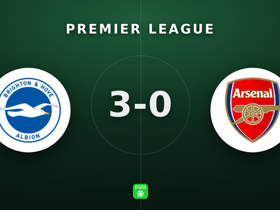Premier League: Brighton 3-0 Arsenal — Groß abre a goleada