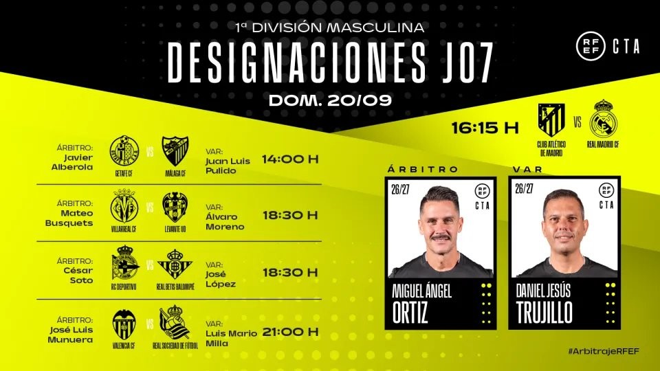 Arbitres de la Liga dimanche : Ortiz dirigera le derby de Madrid
