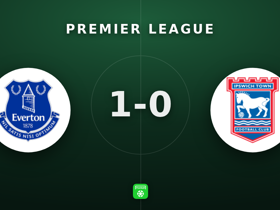 Premier League: Everton 1-0 Ipswich — Pickford 7.9, 23 bolas longas