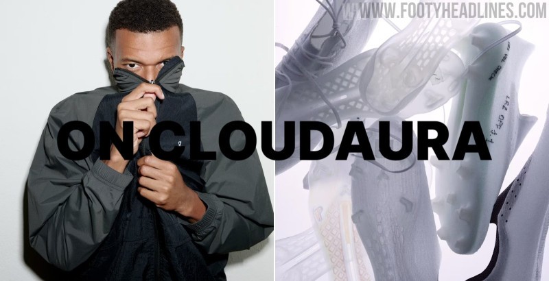 La première chaussure de football d'On pourrait s'appeler CLOUDAURA, Mbappé ayant récemment porté le prototype