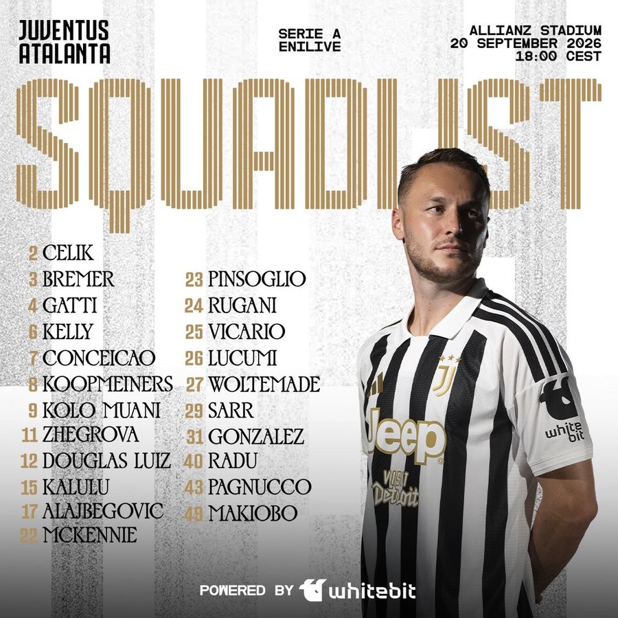Juventus anuncia lista para o jogo contra a Atalanta: Cambiaso fora, Marchiò convocado