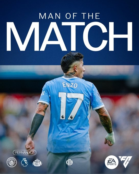 Enzo, buteur sur coup franc, élu Homme du match de Manchester City contre Sunderland