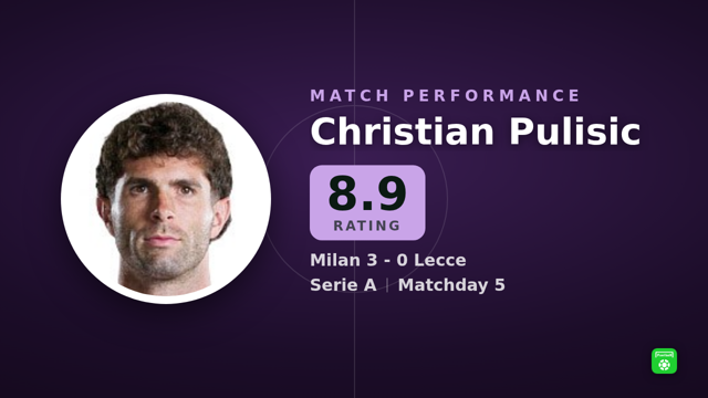 Pulisic rated 8.9: 1 goal, 2 key passes in Milan 3-0 Lecce