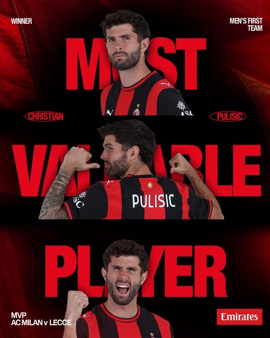 Ghi bàn, Pulisic được bầu chọn là cầu thủ xuất sắc nhất của AC Milan trong trận gặp Lecce