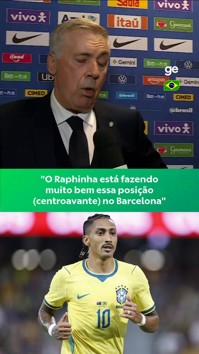 Globo Esporte: Ancelotti confirma Raphinha como capitão do Brasil