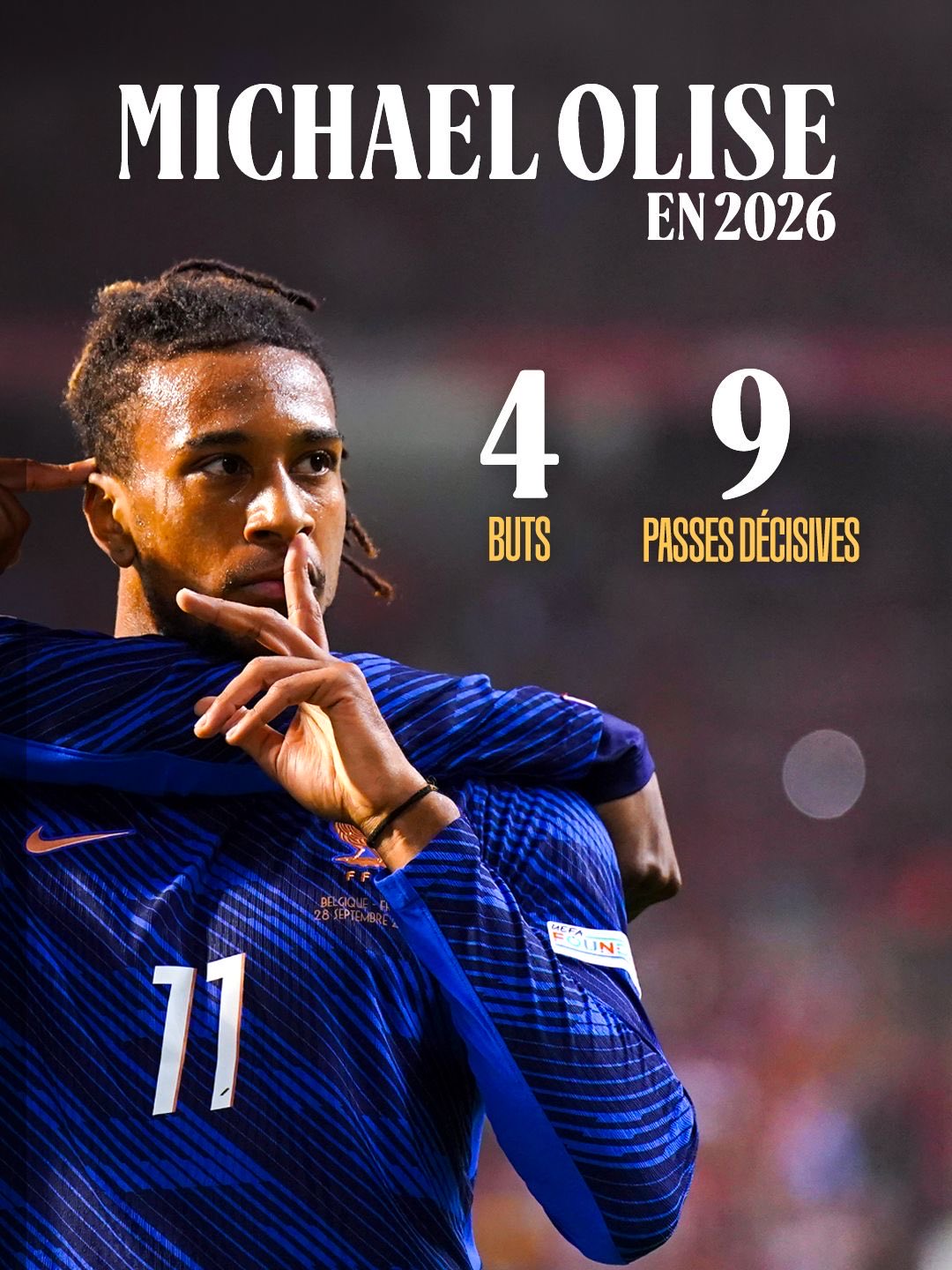 Officiel France : Olise impliqué dans 13 buts en 14 matchs pour la France en 2024, seulement devancé par Mbappé