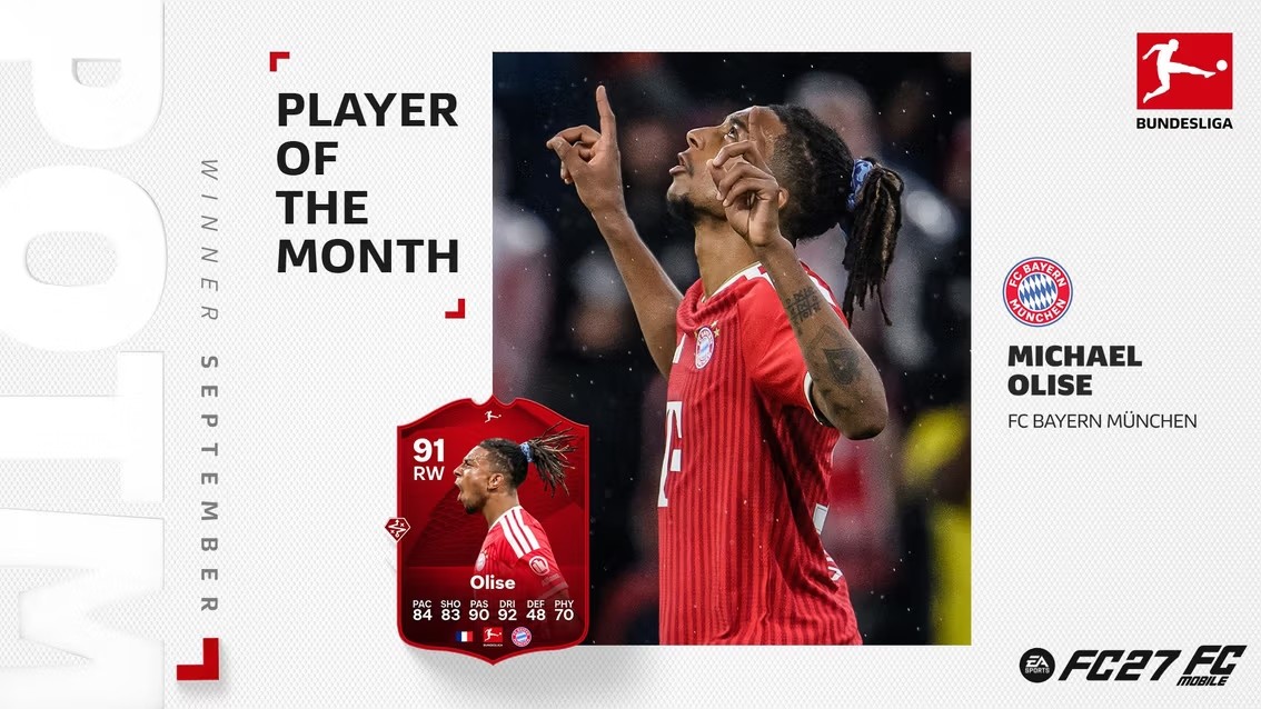 Com 3 gols e 1 assistência em 3 jogos, Olise é eleito Jogador do Mês da Bundesliga em setembro