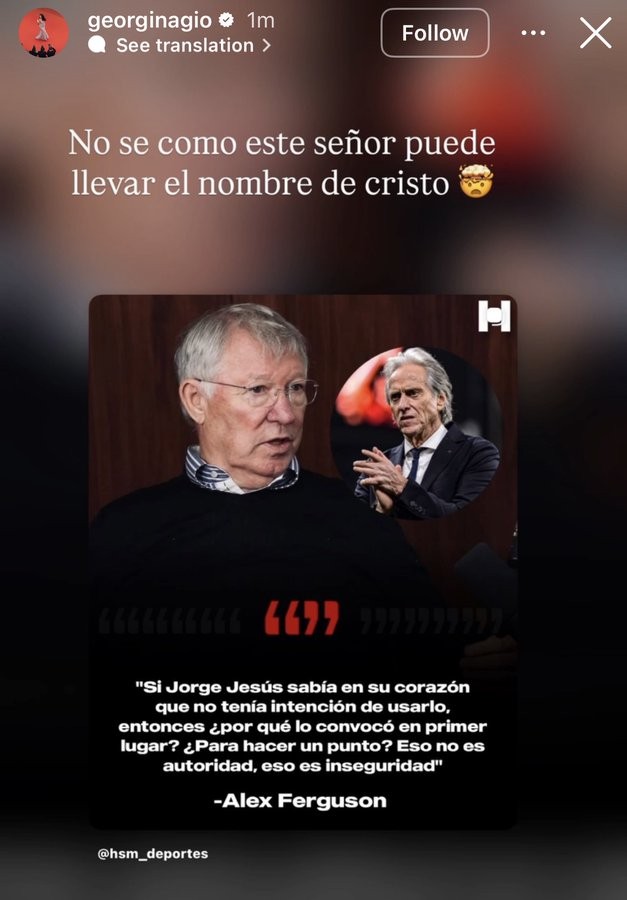 Georgina critica Jesus e poi cancella: "Non so come quest'uomo possa avere il nome di Gesù"