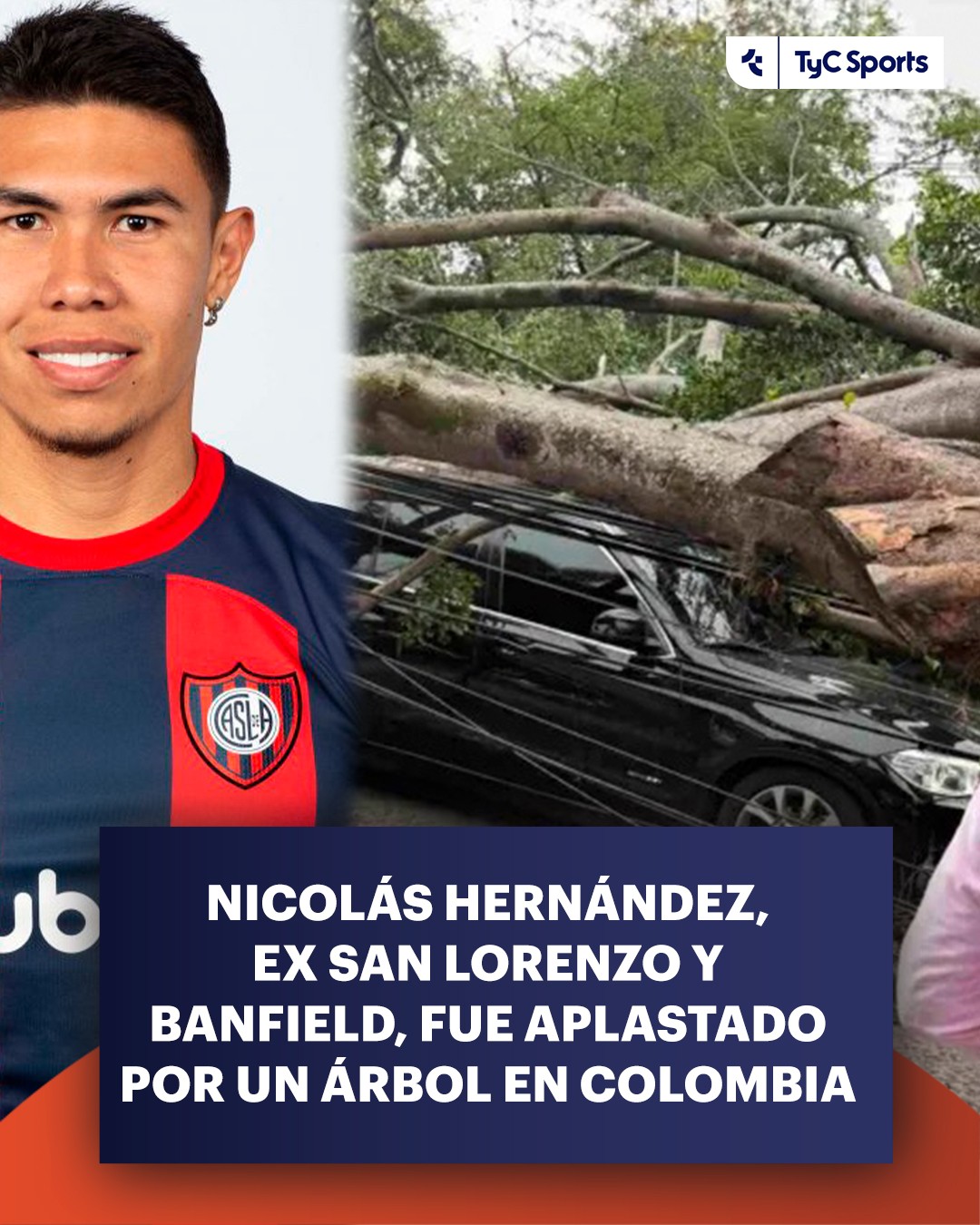 Auto von América de Cali-Spieler Nicolás Hernández von umstürzendem Baum getroffen, Spieler außer Lebensgefahr
