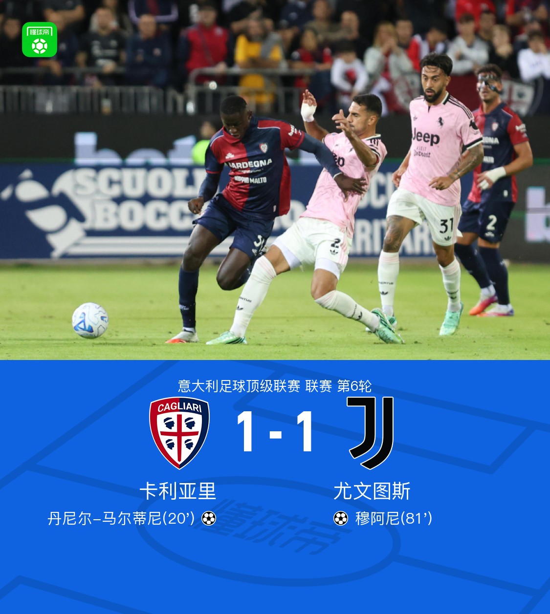Juventus 1-1 Cagliari: Maldini Buka Gol, Muani Samakan Kedudukan