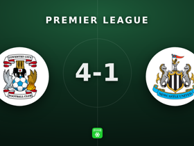 Premier League: Coventry 4-1 Newcastle — Thomas: 16 sapuan