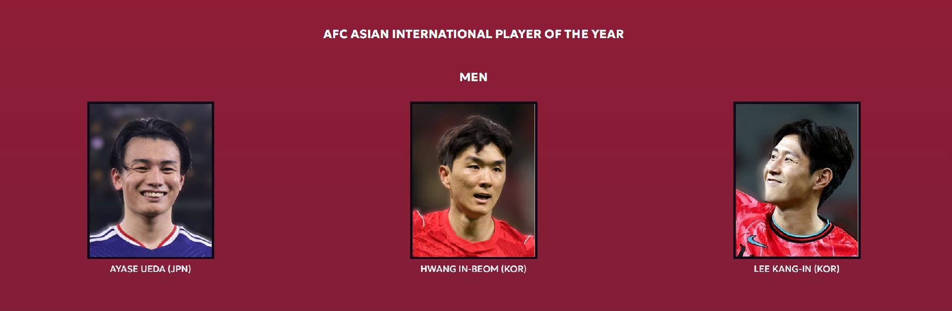 2026年AFC年間最優秀国際選手候補：上田綺世、ファン・インボム、イ・ガンイン